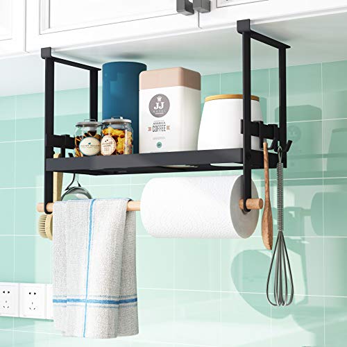 Under Shelf Basket for Kitchen Pantry, 1Easylife Hanging Spice Rack Organizer Kitchen Storage Basket for Countertop, Cabinet Organizer Basket Shelf with Paper Towel Holder and Adjustable Hooks - Thumbnail 3