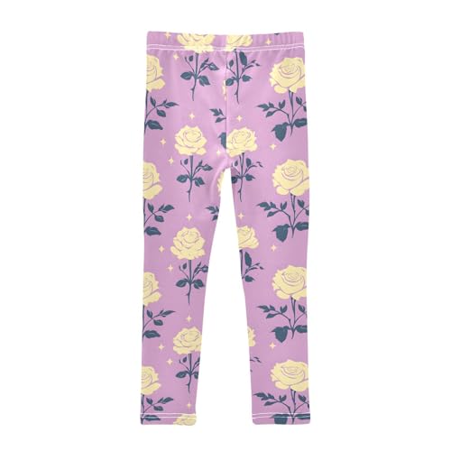 Purple Flower Pattern Girls Leggings Ultra Soft Compression Yoga Gym Pants for Kids 4-10T2