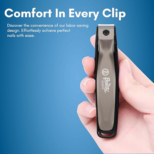 Beauté Secrets 2 Pieces Nail Cutter Set with Catcher, No Splash Fingernail Toenail Clippers Nail Cutter Set, Black Stainless Steel, Good Gift for Women and Men (BS-MT-25A) - Image 2
