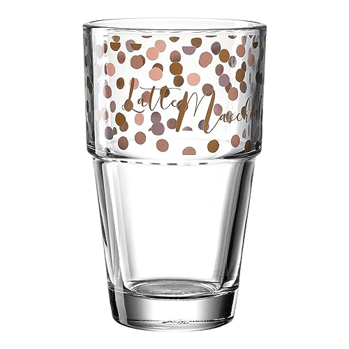 Leonardo Solo 043469 - Bicchiere da caffè in vetro con stampa latte-Macchiato, lavabile in lavastoviglie, motivo a pois, 410 ml