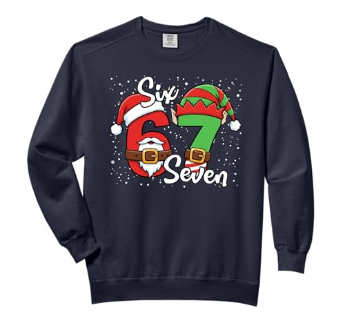 Funny Six Seven 67 Meme 6 7 Elf Santa Christmas Pajamas Kids Comfort Colors Adult Sweatshirt
