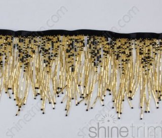 4.75" Variegated Beaded Fringe by Shine Trim - Gold/Black