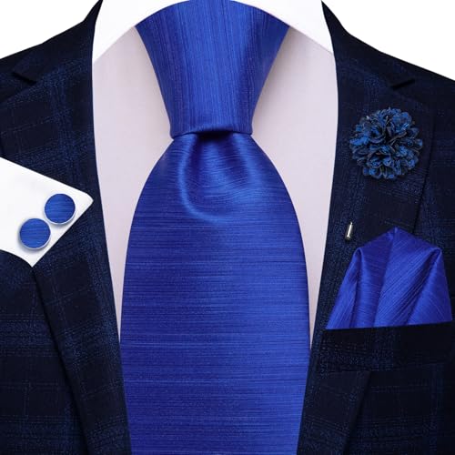 Image of Hi-Tie Men Silk Ties Set with Flower Lapel Pin Necktie Pocket Square Cufflinks for Tuxedo Wedding Business