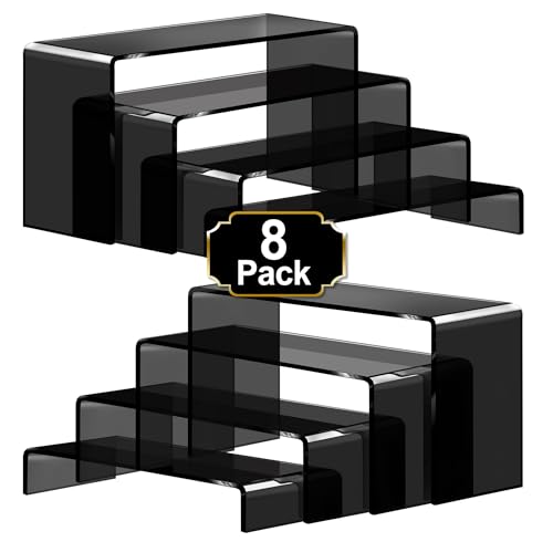 Image of Aheroi Acrylic Risers, 8 Pcs 2 Set(7 inchL~8 inchL~9 inchL) Display Risers, Black Arylic Display Stands Acrylic Shelf Riser, Display Holders for Vendor Events, Cupcake Stands, Toys Display Clear Shelves