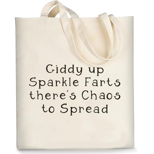 QIUUNQIUUT Funny Gifts for Women Cute Canvas Tote Bag Friendship Gifts for Woman Humor Gift Reusable Canvas Bag with Funny Text Print (Beige-Funny Bag)