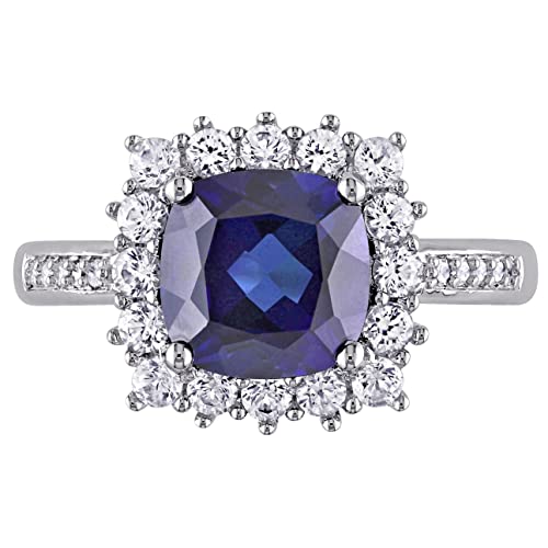 3 Carat Cushion Cut Blue Sapphire And Natural Diamond Solitaire With Accents Wedding Band Rings For Women In 10-14 KT Solid Gold Anniversary And Enagagement Prong Setting ( Blue Gemstone 2.5 ctw,Clarity I2 , Color HI)3