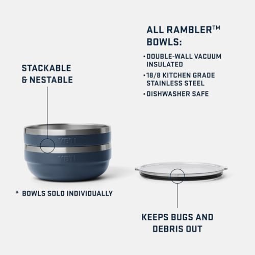 Image of YETI Rambler Low Bowl, Vacuum Insulated, Stackable and Nestable Stainless Steel Bowl with Lid, 1.6 Quart, White