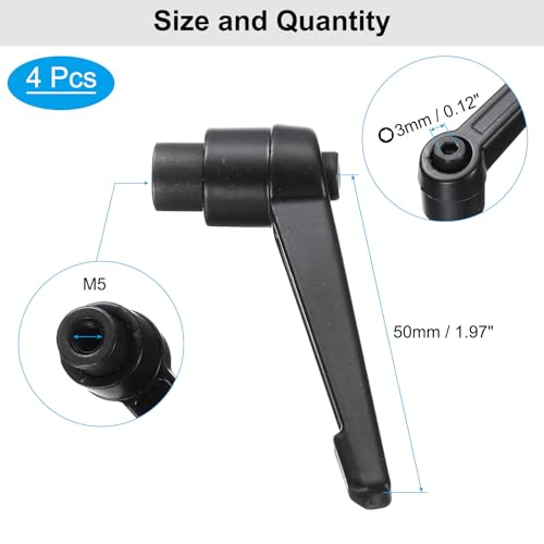Image of uxcell 4pcs Clamping Lever Adjustable Handles M5 Metric Female Thread Level Handle Hand Knobs Quick Release Black for Lathe Machinery
