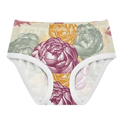 Toddler Girls Underwear 2t Cotton Little Girl Panties Funny Briefs Girls Undies Floral Peony Flowers Beige