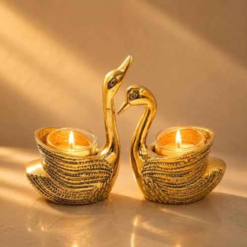 Image of CraftVatika Anniversary Wedding Gifts for Couple Marriage Gifts,Aluminium Swan Pair Candle Holder Stand for Home Decor, Return Gift for Adults, Home Decoration Items House Warming Gifts New Home.