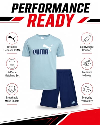 Image of PUMA Boys Short Set - 2 Piece Short Sleeve Crewneck Performance Graphic Tees and Athletic Mesh Shorts for Boys (Sizes: 4-16)