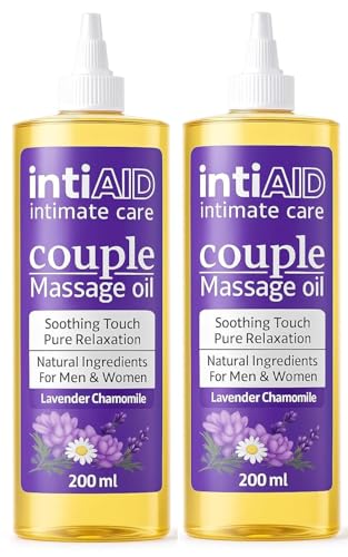Image of Couple Massage oil with Sensual Bliss of Lavender & Chamomile. Ideal for Couples Date Nights, Mutual Pleasure & Soothing Massage Experience. Non-Sticky Texture - 200ml. (Pack of 2) (Intiaid Couple Pack of 2)
