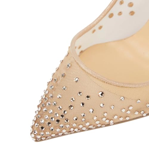 FOWT Women Pointed Toe Stiletto High Heel Slip On Studded Rhinestone Mesh Pumps Sexy Evening Wedding Dress Shoes Size 4-16 US3