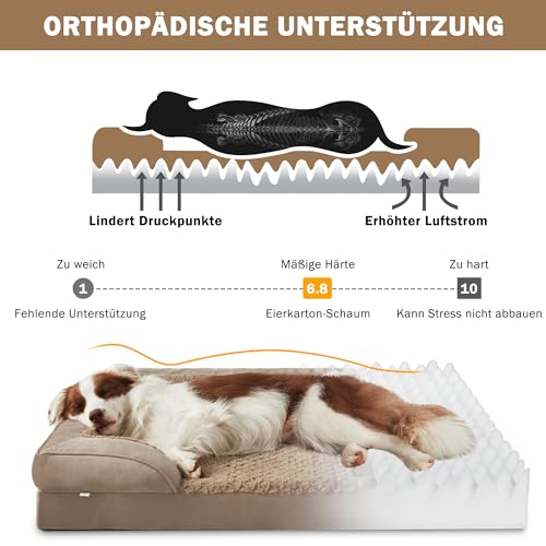 JOEJOY XXL Orthopädisches Hundebett, XXL waschbares Katzenbett Hundekissen mit Wabenstruktur und abnehmbarem wasserdichte Fütterung Schaumstoff hundebett orthopädisch Braun