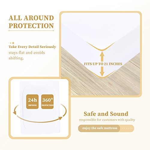 Twin Xl Mattress Protector, Premium 100% Waterproof Mattress Cover, Noiseless Breathable Soft, Fitted Deep Pocket 8-21'' Bed Cover, Vinyl Free #TOP5