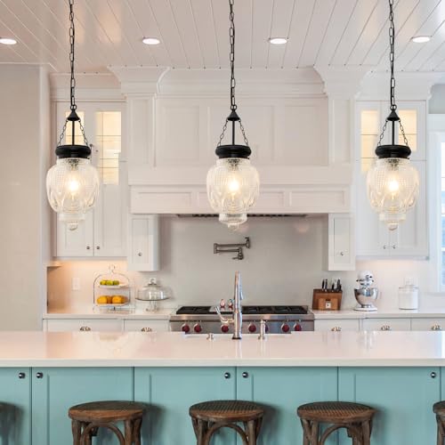 Vintage Pendant Lights Kitchen Island, Black Kitchen Pendant Lighting Over Island, Bathroom Pendant Light With 7.9in Glass Shade, Farmhouse Sink Light For Closet Pantry Entryway, Height Adjustable - Image 7