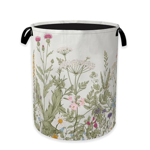 Image of Laundry Hamper,Rustic Wild Flowers Laundry Basket,Spring Floral Portable Collapsible Laundry Room Organization Storage for Dorm Room,Nursery,Bathroom,Bedroom,16x20 Inch