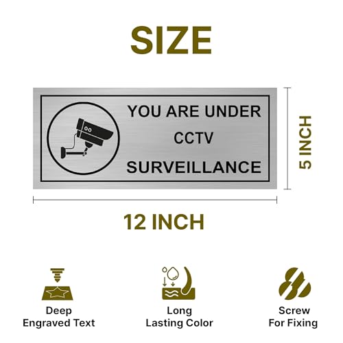 Image of You are Under Surveillance of CCTV 12x5 inches Stainless Steel Signage Board for Office, Mall, Hospital, Collage,Home Shops and Elsewhere