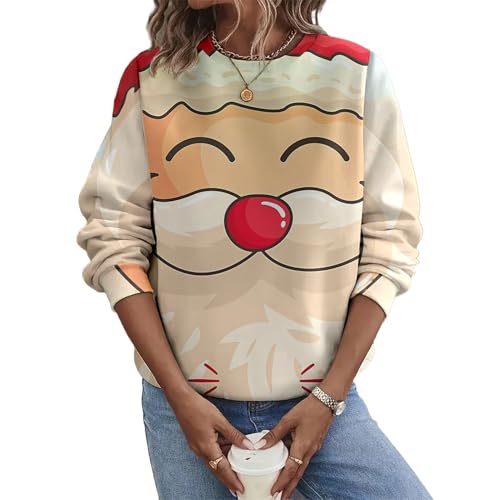 Sudaderas de Navidad para mujer | Sudaderas de manga larga con gráficos de Papá Noel - Ropa de moda, Barba de Papá Noel, S