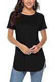 Long Tops to wear with Leggings Short Sleeve Raglan Loose Tunic Tshirts (XL,Black)