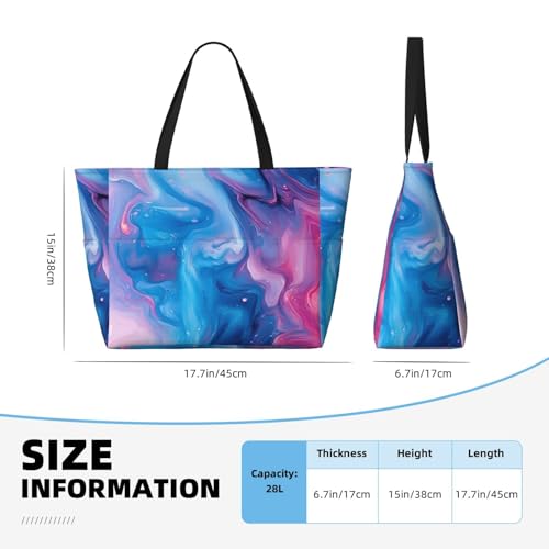 Large Beach Bags for Women Sandproof - Abstract Blue Pink Ocean Print Summer Travel Work Tote Bags with Zipper2