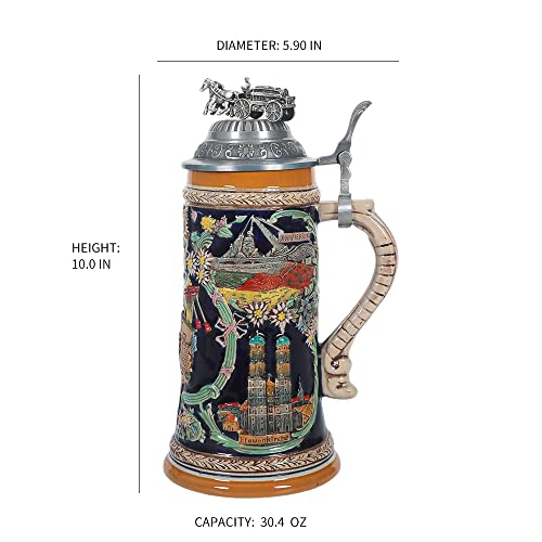 Aeiddrwaa 1.0L Old Germany Beer Stein With Lid Oktoberfest Stein Oktoberfest Mug (Munchen) #TOP3