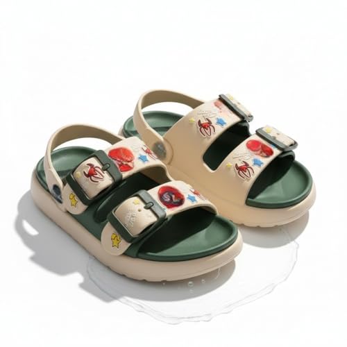 Image of Kids Sandals e, Beige and Green, Adjustable Buckle Straps, Comfortable
