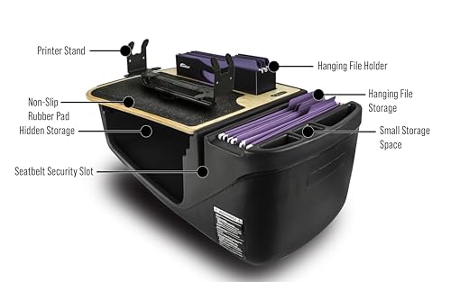 Image of AutoExec AE-FMEF-PS-11M Efficiency FileMaster Car Desk for Your Vehicle Workstation and Mobile Office, Natural with Printer Stand
