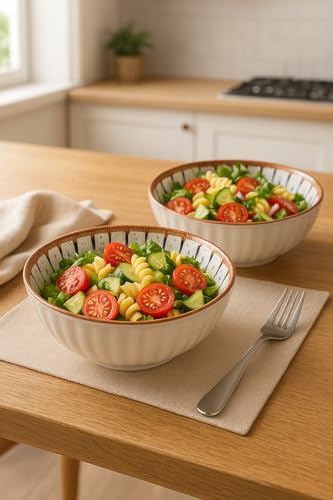 Image of YELONA Japanese Ceramic Dinnerware Set of 4 - (2 Bowls + 2 Plates) | Droplet Design | 300ml Bowls (11.5cm), 8-Inch Plates (20.5cm) | Microwave & Dishwasher Safe | Elegant Blue & Orange Glazed Finish