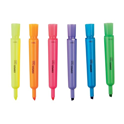 STAPLES Tank Highlighters, Chisel Tip, Assorted Colors, 36 P