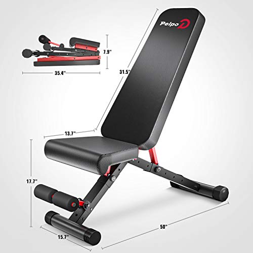 Pelpo Weight Bench for Full Body Workout, Strength Training Bench Press in Home Gym, Decline Incline Adjustable Utility Weight Bench with Fast Folding, Black Frame