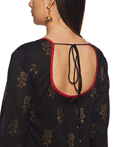 Image of ZEMYRA Women's Cotton Straight Salwar Suit Set (AW19H1KSET7 Black Large)