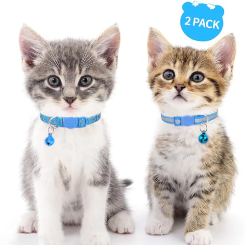 Image of Taglory 2 Pack Cat Collar with Bell, Breakaway Buckle and Reflective Strip | Adjustable 15-20 cm for 2-6 Months Cat, Quick Release Clip, Kitten and Adult Cats, Spare Collar Included, Indoor Outdoor Use