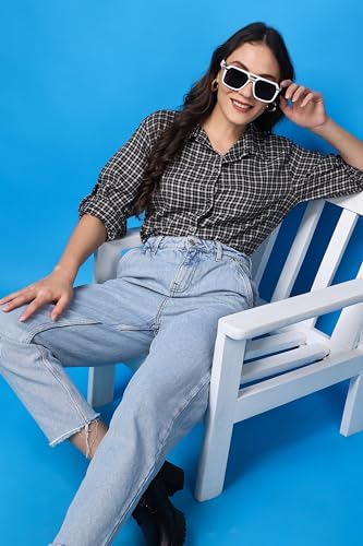 Image of POPWINGS Casual Checks Print Shirt for Women | Cotton Full-Sleeves Women Shirt | Summer Shirt for Women | Stylish Shirt for Women