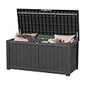 MAIUSCOLI 120 Gallon Waterproof Outdoor Storage Box,Resin Deck Box,Lockable Outside Storage Box Container for Patio Furniure,Garden,Tools (120 Gallon,Black)