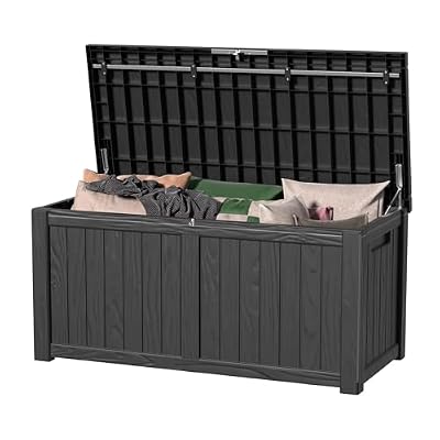 MAIUSCOLI 120 Gallon Waterproof Outdoor Storage Box,Resin Deck Box,Lockable Outside Storage Box Container for Patio Furniure,Garden,Tools (120 Gallon,Black)