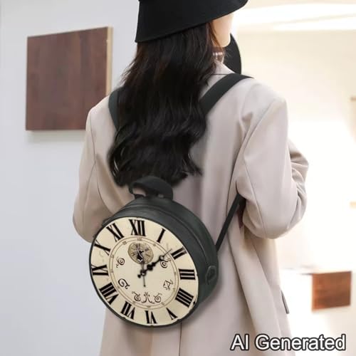 Image of Women Novelty Round Clock Shape Zippered Clock Purses for Women Tote Handbag Shoulder Bag, Gift for Mom Girlfriend