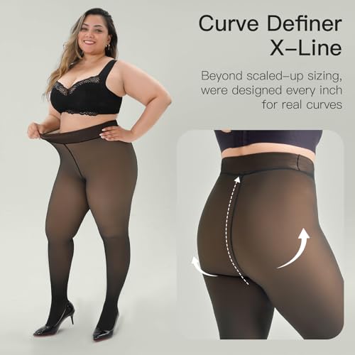 Image of Yilanmy Fleece Lined Tights Plus Size Fake Translucent Winter Warm Leggings for Women Control Top Thick Thermal Pantyhose