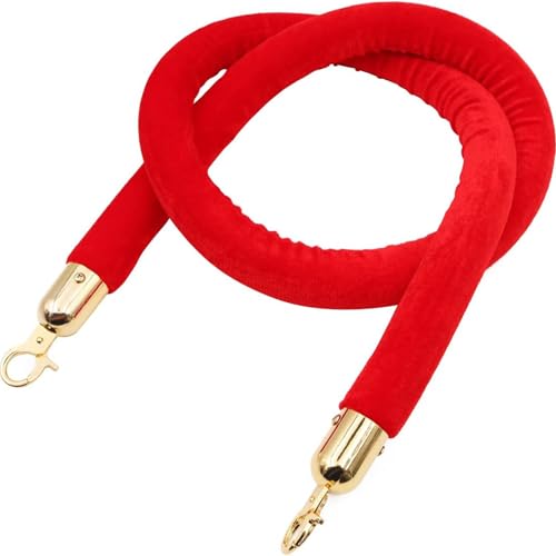 GOUZIBHD Massenkontrollseil,1.5m,Rotes Samt-Rungenseill,Samt-Hängeseil mit Vergoldeten Haken,Absperrseil für Hotels,Banken und Bars,Veranstaltungen auf Dem Roten Teppich