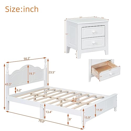 Harper & Bright Designs Bedroom Set Furniture, 3-Pieces Bedroom Sets, Full Size Wood Platform Bed And 2 Nightstands, White thumb #6