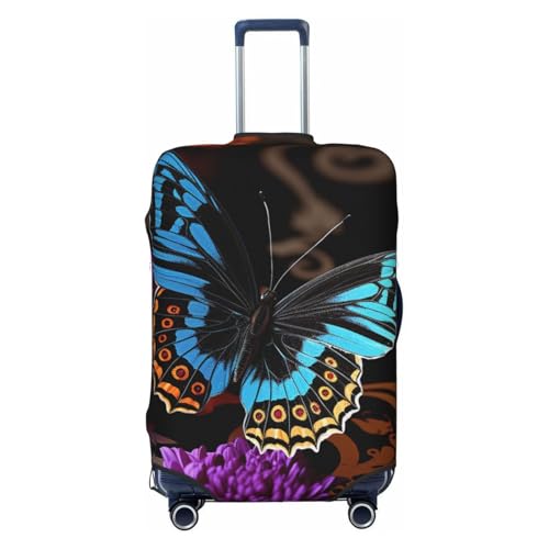 Butterfly on Beautiful Flower Travel Luggage Cover Elastic Washable Suitcase Cover Protector Fashion Stretch Baggage Covers Dustproof Suitcase Sleeve Fits 18-32 inch Luggage, Black, L