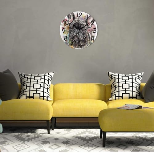 Reloj de pared redondo de 10 pulgadas con diseño de Bulldog francés miniatura 2