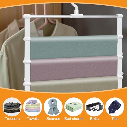 Fentar 4 Stück Hosenbügel Platzsparend, 6-Stöckiger Kleiderbügel Hosen Platzsparend, Hosenkleiderbügel mit 360° Drehbarem Haken, Hochbelastbarer Kleiderbügel Hosen, Hängeaufbewahrung Kleiderbügel