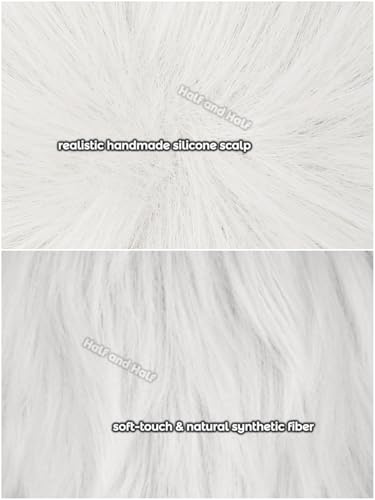 Image of Half and Half Short White Anime Cosplay Wig for Men Silver White Male Wigs with Bangs Synthetic Hair Wigs for Unisex Women Halloween Party Costumes