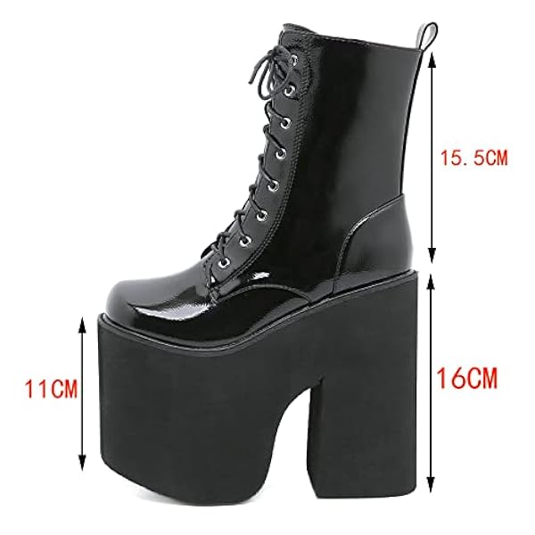 Platformlaarzen voor vrouwen dikke hakken gevecht Goth Boots Buckle Knight Punk Gotische laarzen vaze ronde teen enkellaarsjes,zwart,43 EU