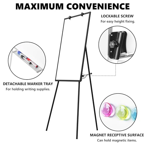 Image of Large Whiteboard Easel with Stand, 36 inch x 24 inch Portable Standing Magnetic Dry Erase White Board, 3' x 2' Tripod Height Adjustable Flip Chart Easel for Home Office Classroom School, Black