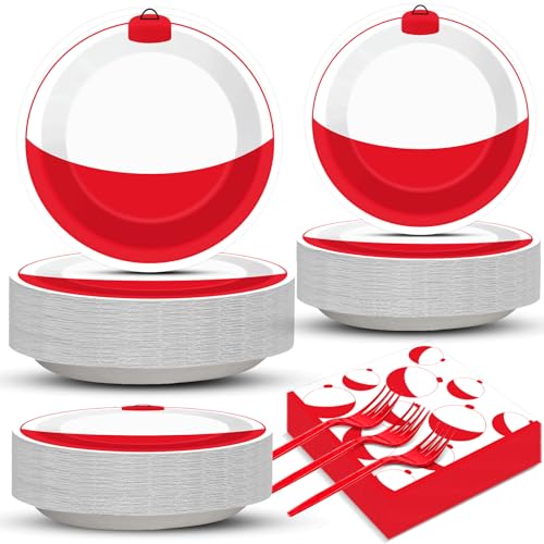 CHUNNIN 200 PCS Gone Fishing Party Plates Napkins Fishing Tableware Set