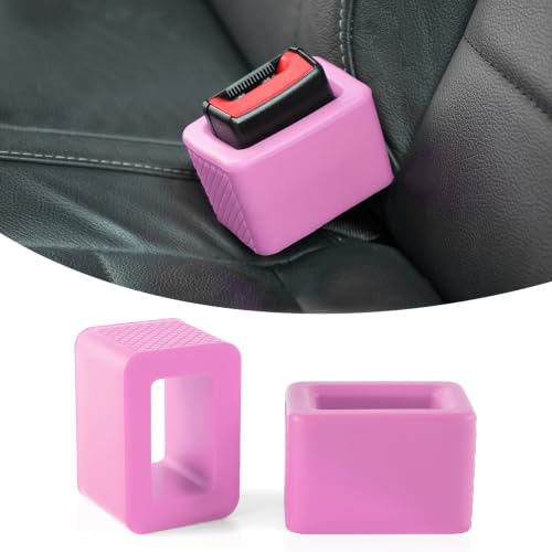 Image of Amiss 2PCS Seat Belt Buckle Holder, Universal Silicone Rear Seat Belt Booster & Fixer for Easy Access, Keeping Receptacle Upright, Car Interior Accessories-Fits Most Cars (Pink)