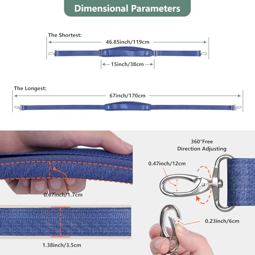 Image of 67 Inch Shoulder Straps, Soft with Ultra-Thick Fixed Shoulder Pad, Two Way Independently Adjustable Buckle Replacement Straps for Laptop Bag Messenger Bag Tool Bag Luggage,MixBlue