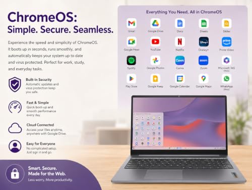 Image of Lenovo IdeaPad 3i Chromebook Laptop, 15.6 inch FHD Display, Intel Celeron N4500, 4GB RAM, 64GB Storage, ChromeOS, Numeric Keypad, Long Battery Life, Wi-Fi 6 & Bluetooth, for Learning & Everyday Use